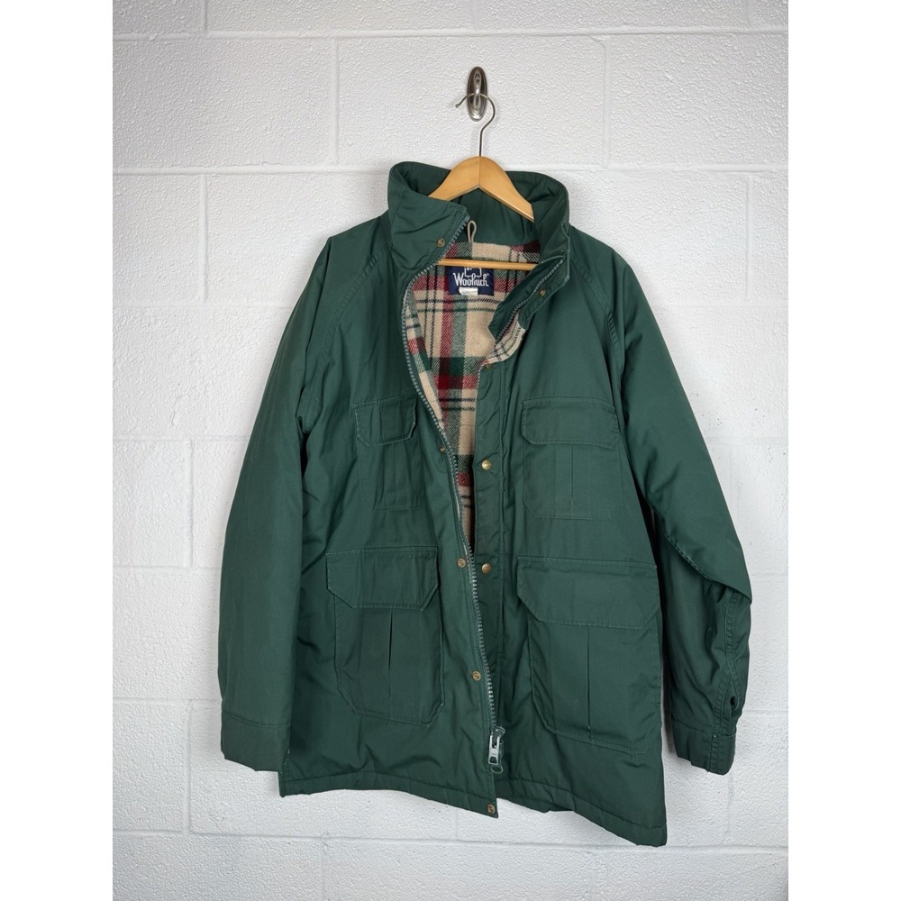 Vintage Woolrich Green Field Jacket Plaid Wool Lined Outdoor Coat Men's L